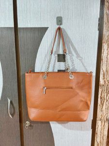 Chic Orange Leather Tote Bag