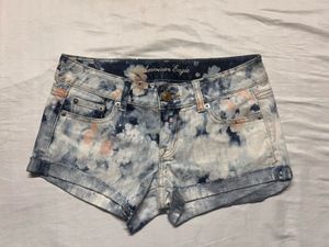 American Eagle Acid Wash Floral Denim Shorts