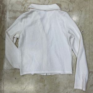 White Ribbed Long Sleeve Top