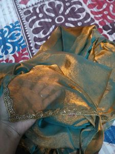 Trendy Bluish golden saree with blouse