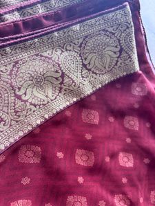 Maroon &amp; Gold Patterned Saree