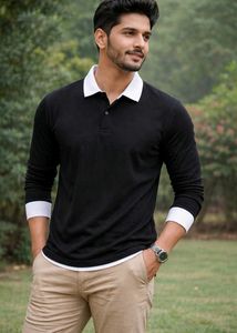 Black Long Sleeve Top with White Collar