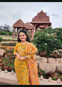 Vibrant Yellow Printed Kurta Set with Dupatta
