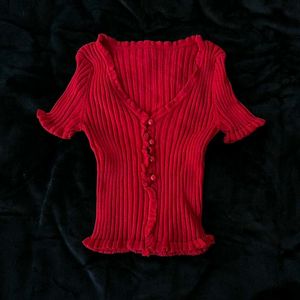 RED RIB-KNIT CROP TOP♥️