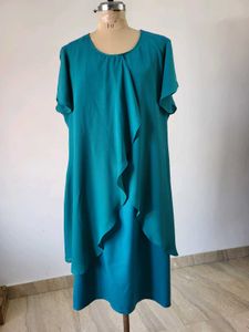 Chic Teal Layered Midi Dress Length 42 Inches