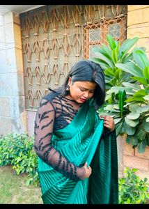 Green Pleated Saree with Blouse