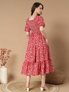 Red Floral Midi Dress