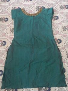 Elegant Teal Kurta with Embellished Neckline