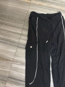 Black Cargo Pants with White Accents