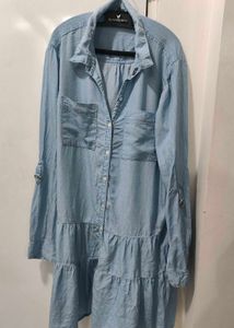 Tween Denim Tiered Midi Dress