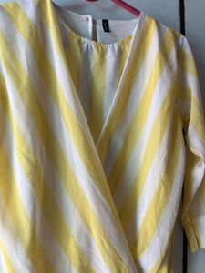 Chic Yellow &amp; White Striped Wrap Top