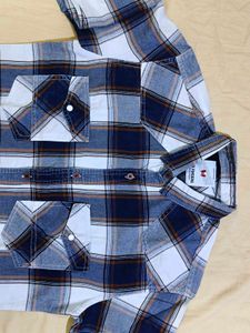 Men's Blue &amp; White Checked Casual Shirt
