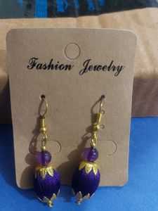 "Elegant Purple Silk Thread Bead Earrings(Like New