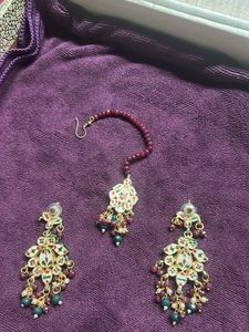 Kundan Maang Tikka &amp; Earrings Set