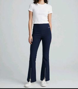 Flared Navy Blue Pants with Zippers