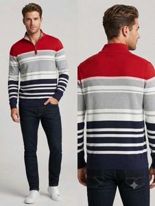 Men's Striped Quarter-Zip Sweater