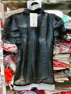 Sheer Ruffle Sleeve Button-Up Shirt