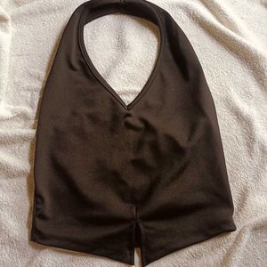 Sleek Noir Keyhole Halter Crop