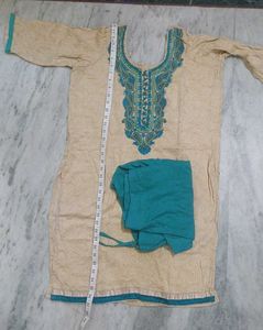Beige Kurta with Teal Heavy Patiala salwar