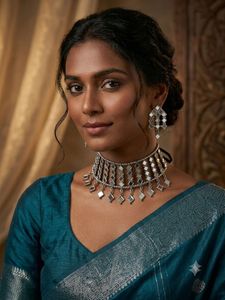 Stunning Silver Mirror Work Choker Set
