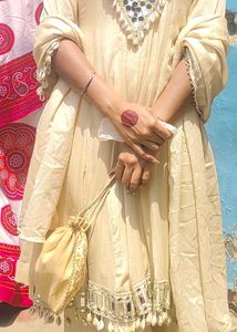 cowrie shells and mirror work kurta set