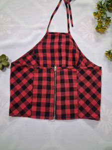Red &amp; Black Gingham Halter Top 🍷✨️