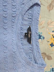 Light Blue Textured Puff Sleeve Top
