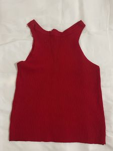 Red Ribbed Sleeveless Tank Top