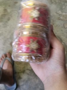 Red &amp; Gold Embellished Bangle Set