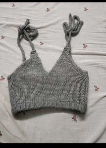 Grey Knitted Crop Top