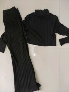 Black Ribbed Turtleneck Co-ord Set
