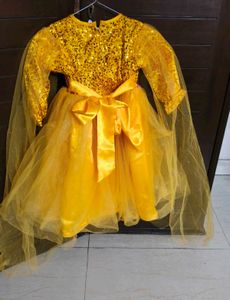 Girl Sparkling Yellow Party Gown with Capes