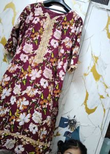 Maroon Floral Print Kurta and pant