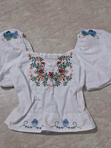 Embroidered White Cotton Blouse