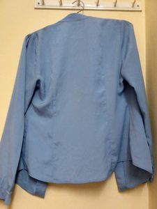Blue Ruffled Button-Up Shirt