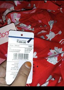 4-6 year Cute Red Dog Print Cold Shoulder Dress