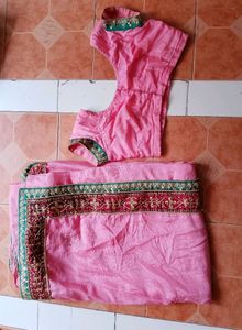 Pink Saree With Blauz For Womens
