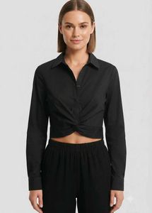 Chic Black Twisted Crop Shirt