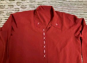 Vintage Red Embroidered Collared Shirt