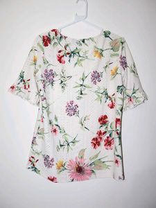 Floral Print Ruffle Sleeve Top