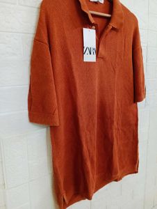 Men's Orange Knitted Polo T-Shirt