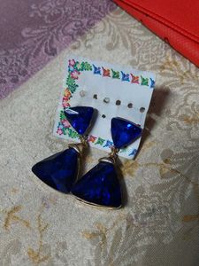 Sparkling Blue Triangle Drop Earrings