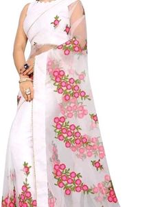 white Net embroidery saree