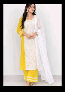 Yellow & White Chikankari Kurta Set