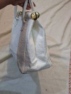 White Ostrich Embossed Handbag