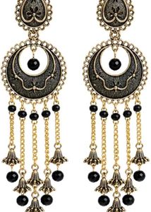 Antique Gold Jhumka Earrings with Black Beads