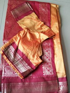 Elegant Red & Gold Silk Saree with Blouse