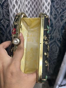Embroidered Black Clutch