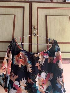 Boho Floral Chiffon Cold Shoulder Blouse