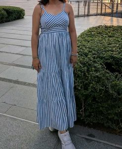 Blue &amp; White Striped Maxi Dress